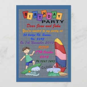 Boys Catch a wave Invitation