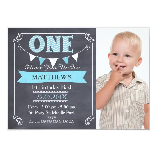 First Birthday Photo Invitations Boy 6