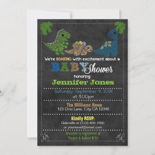 Boys Chalkboard Dinosaur Baby Shower Invitations