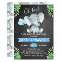 Boys Chalkboard Elephant Baby Shower Invitation