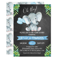 Boys Chalkboard Elephant Baby Shower Invitation