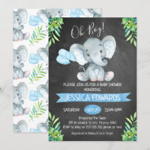 Boys Chalkboard Elephant Baby Shower Invitation