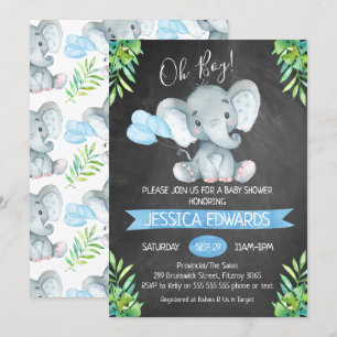 Boys Chalkboard Elephant Baby Shower Invitation