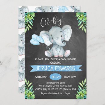 Boys Chalkboard Elephant Baby Shower Invitation by figtreedesign at Zazzle