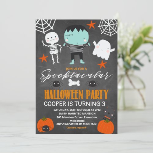 Boys Chalkboard Halloween Party Birthday Invitation