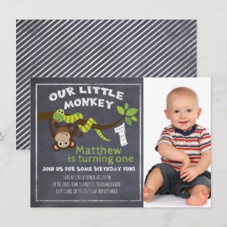 Boys Chalkboard Monkey 1st Birthday Invitation