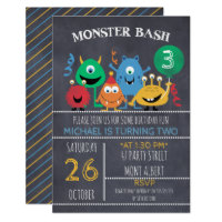 Boys Chalkboard Monster Bash Birthday Invitation