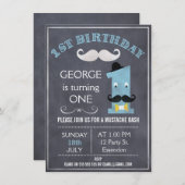 Boys Chalkboard Mustache 1st Birthday Invitation (Front/Back)