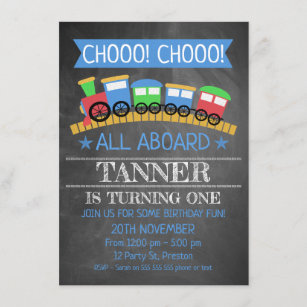 Boys Chalkboard  Train Birthday Party Invitation