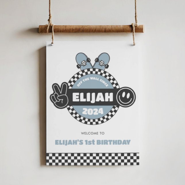 Boys' Checkered Skateboard Groovy Hippie Birthday Foam Board (Creator Uploaded)