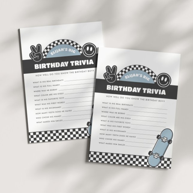 Boys' Checkered Skateboard Groovy Hippie Birthday Note Card (Creator Uploaded)