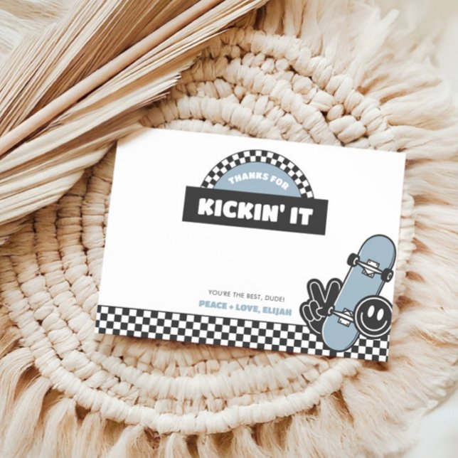 Boys' Checkered Skateboard Groovy Rad Birthday Thank You Card (Creator Uploaded)