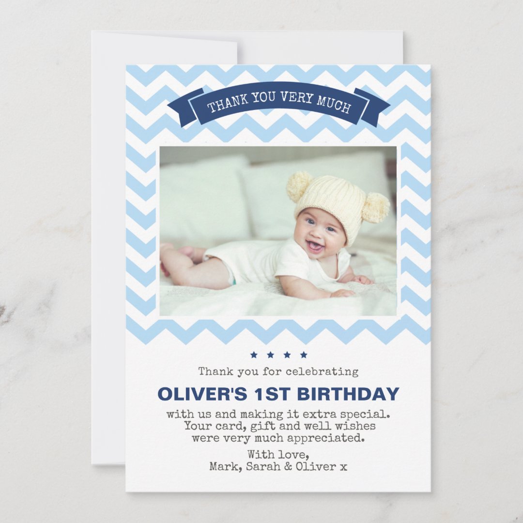 Boys chevron birthday thank you card | Zazzle