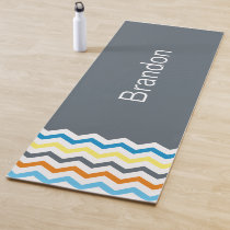 Boys Chevron Gray Blue Orange Pattern Personalized Yoga Mat
