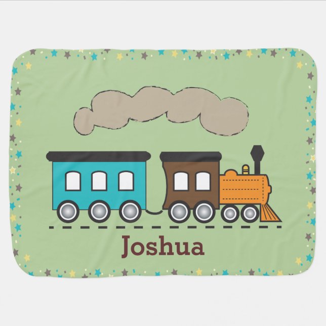 Boy's Choo Choo Train Personalized Baby Blanket (Horizontal)