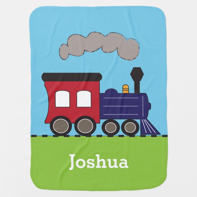 Boy's Choo Choo Train Personalized Baby Blanket (Front)