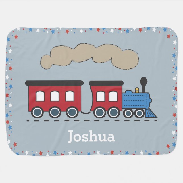Boy's Choo Choo Train Personalized Baby Blanket (Horizontal)