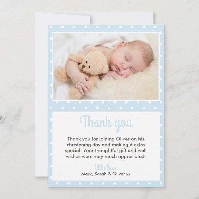 Boys Christening/Baptism Thank You card (Front)