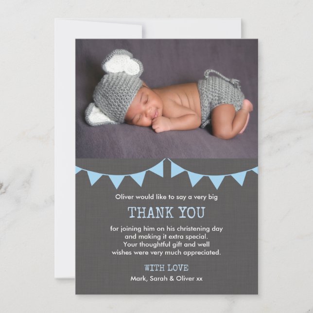 Boys Christening/Baptism Thank You Card (Front)