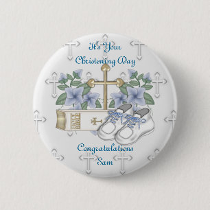 Boys Christening Shoes Pinback Button