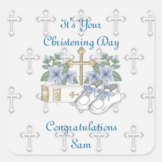 Boys Christening Shoes Square Sticker (Front)