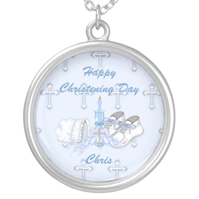 Boys Christening Wish Silver Plated Necklace (Front)