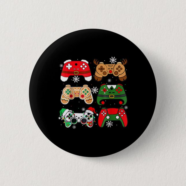 Boys Christmas Shirt Santa Elf Gaming Controllers  Button (Front)