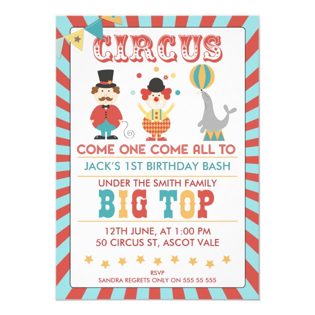 Boys Circus Birthday Party Invitation