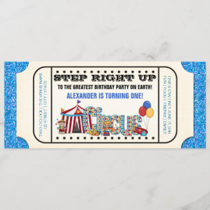 Boys Circus Ticket Birthday Party Invitation