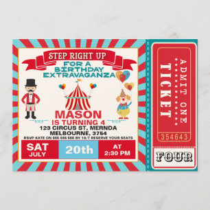 Boys Circus Ticket Birthday Party Invitation