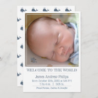 Boys Classic Square Photo Simple Birth Announcement