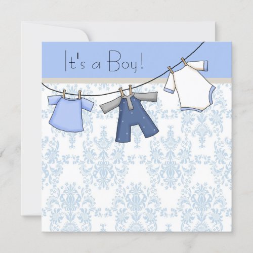 Baby Clothesline Baby Boy Clothes Baby Shower Custom Invite