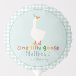 Boys Colorful Blue One Silly Goose 1st Birthday Balloon
