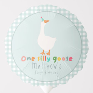 Boys Colorful Blue One Silly Goose 1st Birthday Balloon