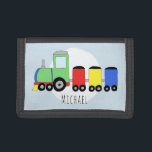 Boy's Colorful Doodle Locomotive Train with Name Trifold Wallet<br><div class="desc">This cool design is a part of a collection featuring cute transport doodles for baby boy's and girl's apparel and accessories. This design features a hand drawn colorful locomotive train, and can be personalized with your boy's name. Perfect as a birthday gift for a train lover's first wallet! Check out...</div>
