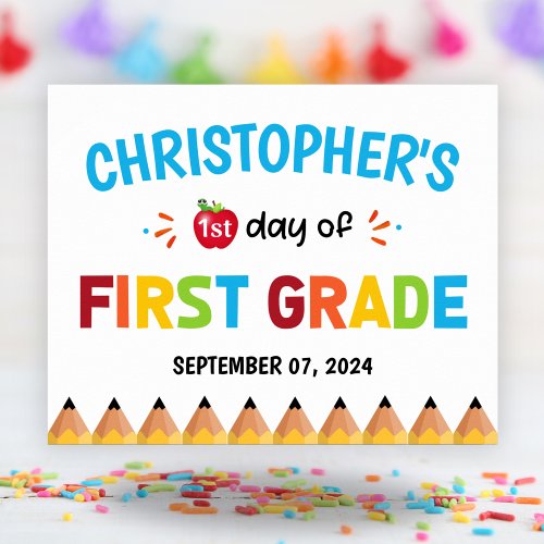 Boys Colorful First Day Of School First Grade   Poster