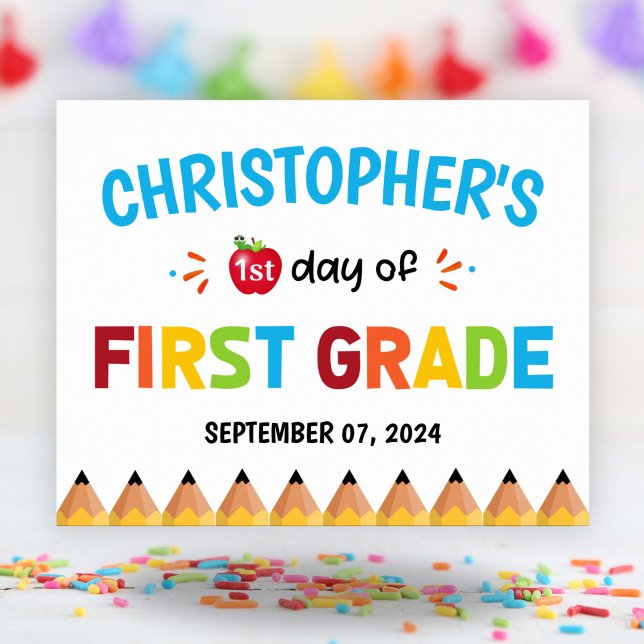 Boys Colorful First Day Of School First Grade   Poster (Boys Colorful First Day Of School First Grade Poster)