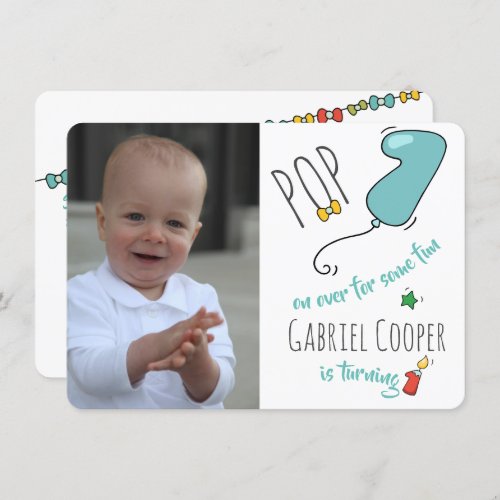 Boys Colorful Hand Drawn First Birthday Balloon Invitation