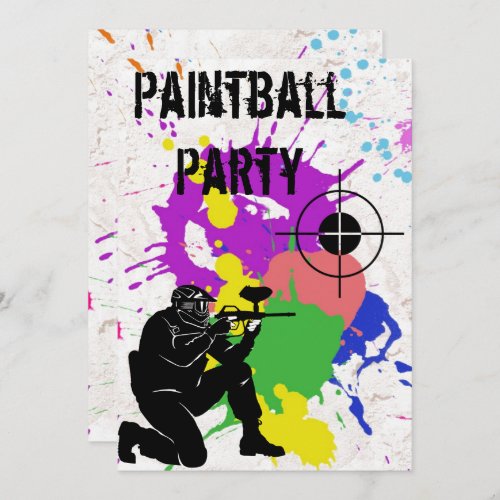 Boys Colorful Paintball 10th Birthday Party Invitation