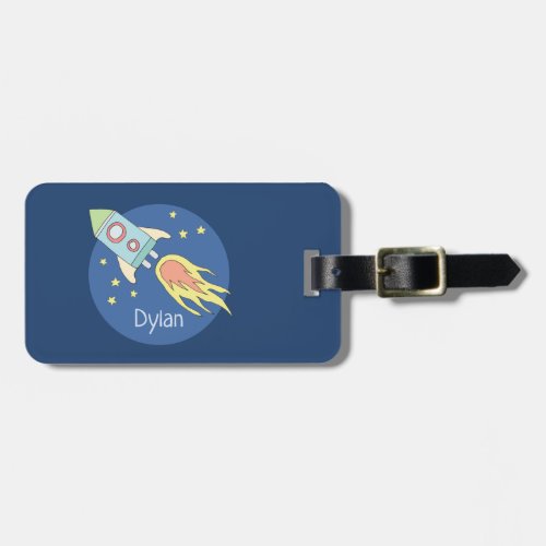 Boys Colorful Rocket Ship Space and Name Kids Luggage Tag