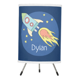 Boys Colorful Rocket Ship Space and Name Nursery Tripod Lamp