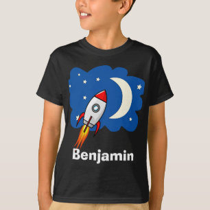 Boys Colorful Rocket Ship Space Galaxy and Name T-Shirt