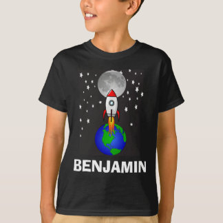 Boys Colorful Rocket Ship Space Galaxy and Name T- T-Shirt