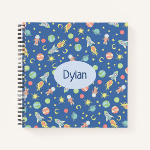 Boys Colorful Rocket Ship Space Pattern and Name Notebook