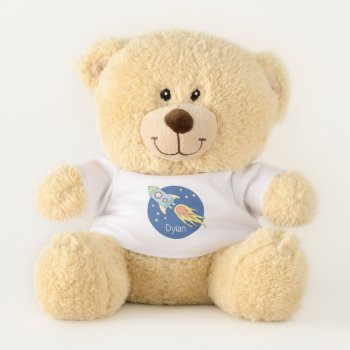 Boys Colorful Rocket Ship Space Pattern And Name Teddy Bear by Simply_Baby at Zazzle