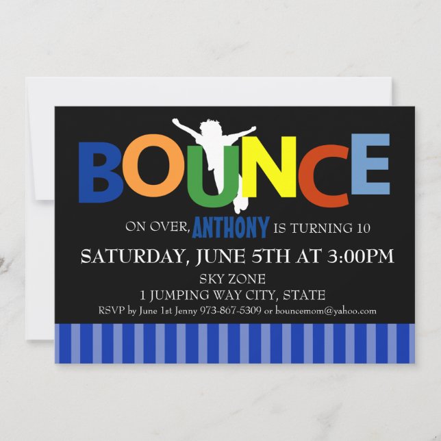 Boys Colorful Trampoline Bounce Party Invitation (Front)