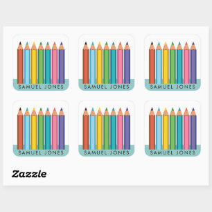 Boy's Colouring Pencils Back to School Square Sticker