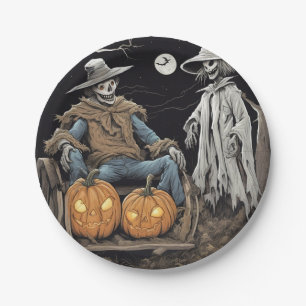 Boy's Comic book style Halloween hayride Paper Plates