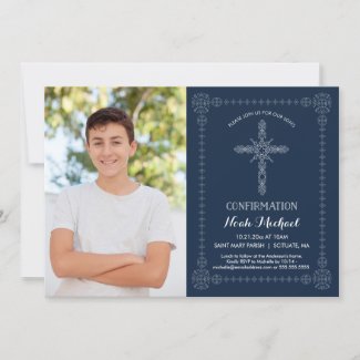 Boy's Confirmation Invitation - Photo w/ Cross