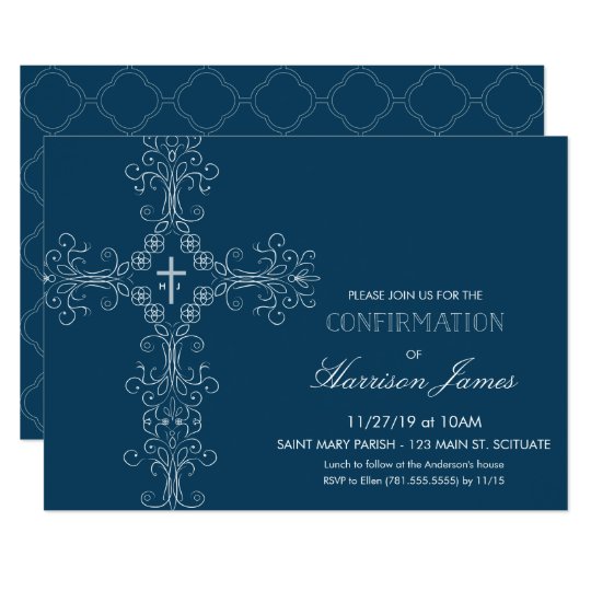Boy's Confirmation Invitation with Cross, Monogram